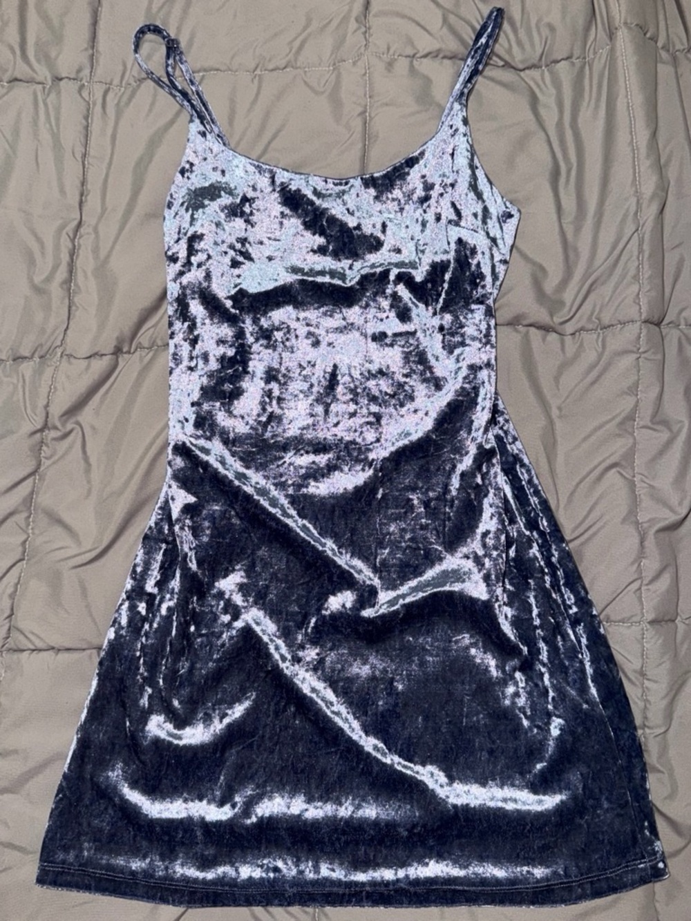 Blue Velvet Slip Dress with Spaghetti Straps